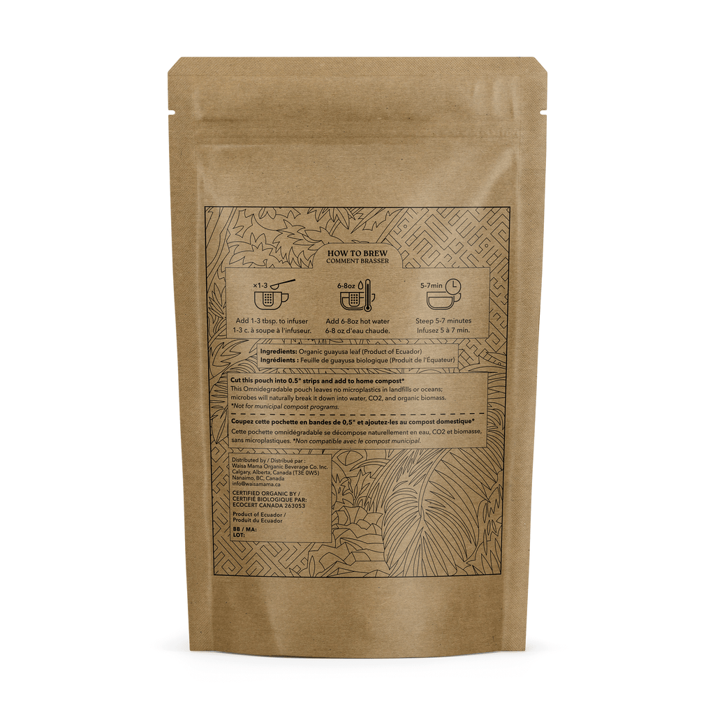Kraft paper tra packaging with brewing instructions on a white background